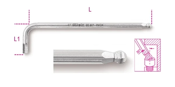 Chiave maschio esagonale piegata acciao inox pollici beta 96bpinox as - dettaglio 1