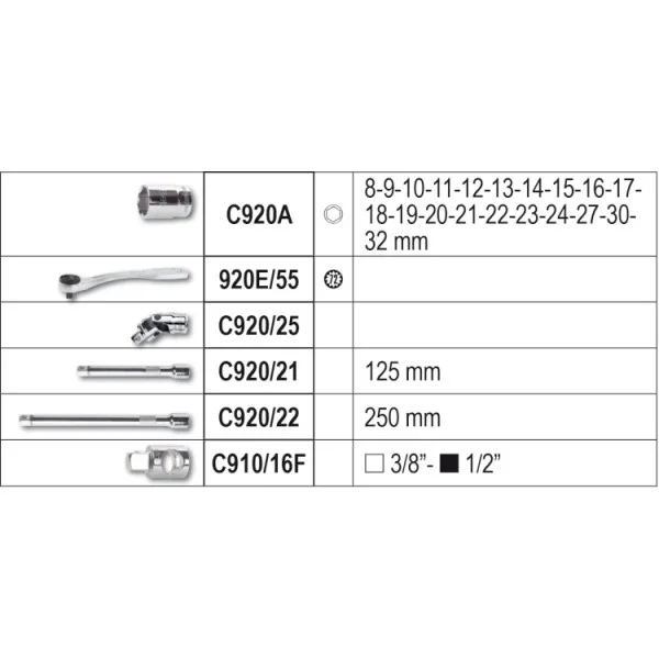 Beta 923e/c25 valigia con assortimento chiavi a bussole e accessori 1/2 009231025 009231025 - dettaglio 2