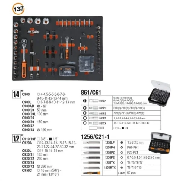 Beta 5904VU Assortimento utensili con termoformato 196 utensili - dettaglio 3
