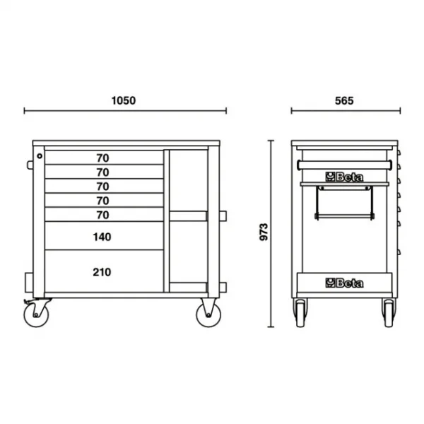 Beta rsc24l/7 cassettiera mobile 7 cassetti con ripiani laterali rsc24l/7 - dettaglio 6