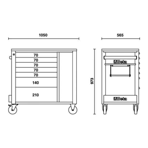 Beta rsc24l/cab cassettiera mobile 7 cassetti con armadietto rsc24l/cab - dettaglio 6