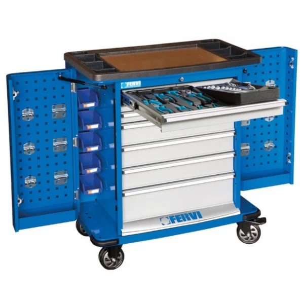 Fervi c980/cc01 cassettiera 7 cassetti con armadietti laterali ed utensili 72 pz. - dettaglio 1