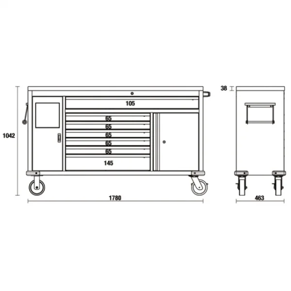 Beta c45pro 2.0 mws/w cassettiera mobile work station 7 cassetti con piano in legno - dettaglio 2