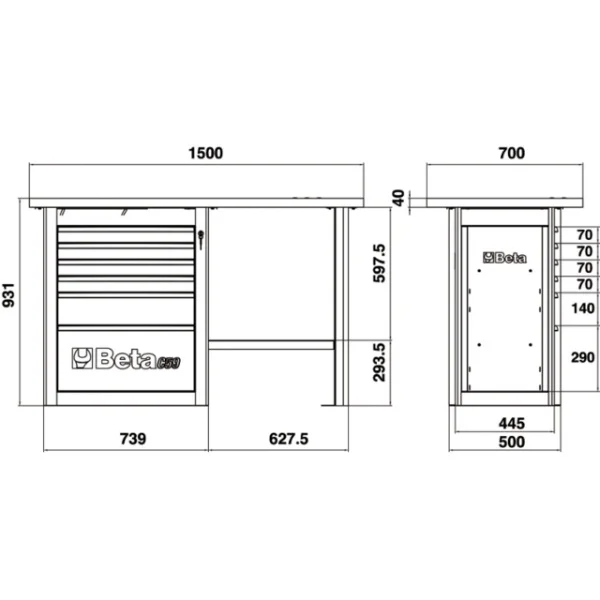 Beta c59c banco da lavoro endurance corto con cassettiera - dettaglio 5