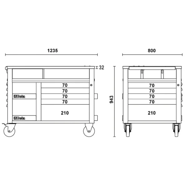 Beta rsc28 carrello supertank con piano in legno e 10 cassetti - dettaglio 5