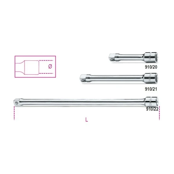 Beta 910/20 prolunga 75 mm per bussole 3/8" cromata 009100820 - dettaglio 1