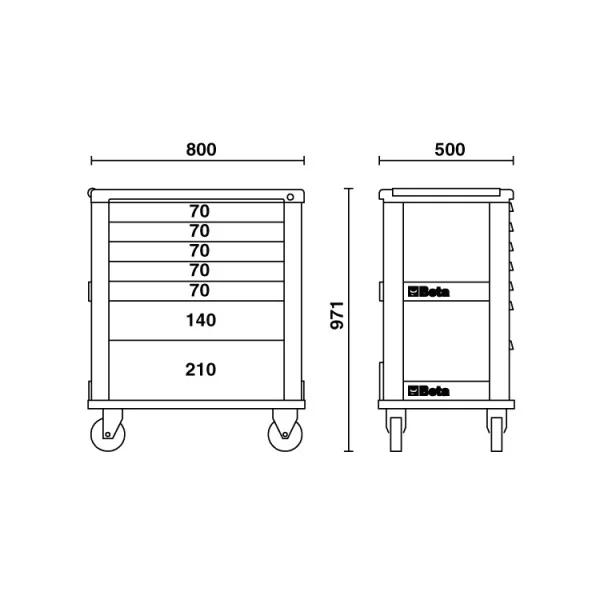 Beta 3900 O7/5M Cassettiera mobile 7 cassetti con assortimento utensili 181 Pz. - 039000371