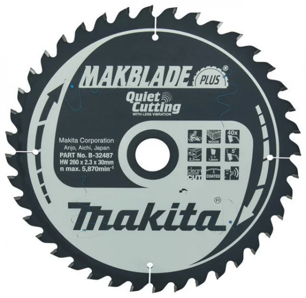 Makita b-32487 makblade plus lama tct silenziata per troncatrici 260x30 per legno - dettaglio 1