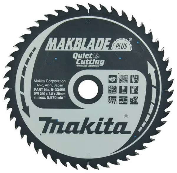 Makita b-33495 makblade plus lama tct per seghe da banco 260x30 mm per legno - dettaglio 1