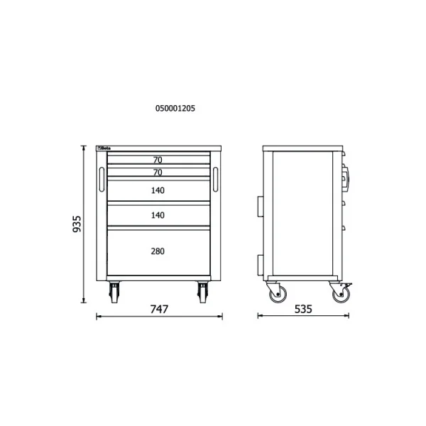 Beta rsc50 2.0 c5 cassettiera mobile 5 cassetti per officina 050001205 - dettaglio 2