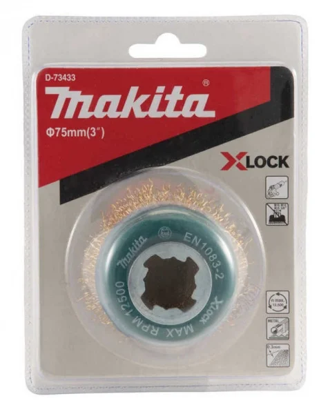 Makita D-73433 Spazzola a tazza 75 mm X-Lock con filo rivestito per acciaio - D-73433