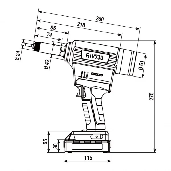 Rivit riv730 rivettatrice per inserti brushless a batteria 18v - dettaglio 2