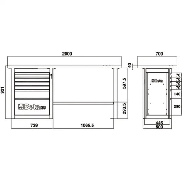 Beta c59a banco da lavoro endurance arancione con cassettiera 059000011 - dettaglio 5