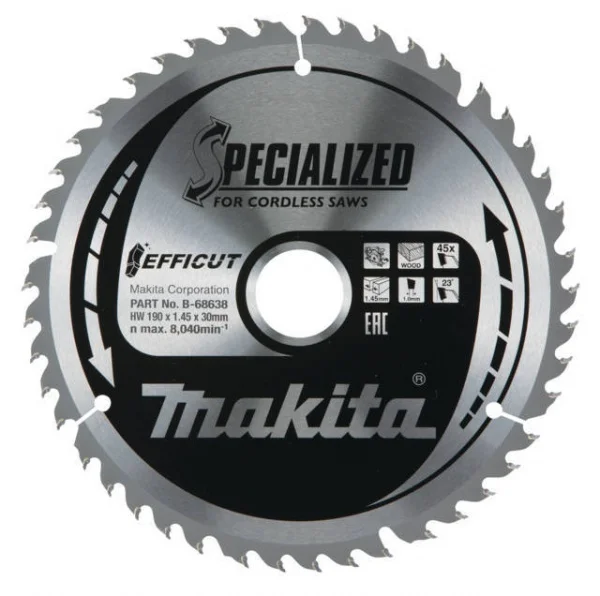Makita b-68638 efficut lama tct per seghe circolari 190x30 mm per legno - dettaglio 1