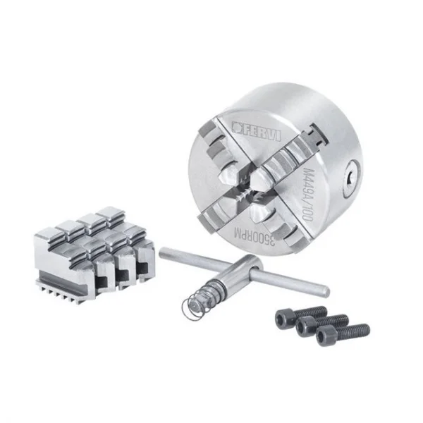 Fervi m449a/100 mandrino a 4+4 griffe di precisione autocentrante per tornio - dettaglio 1