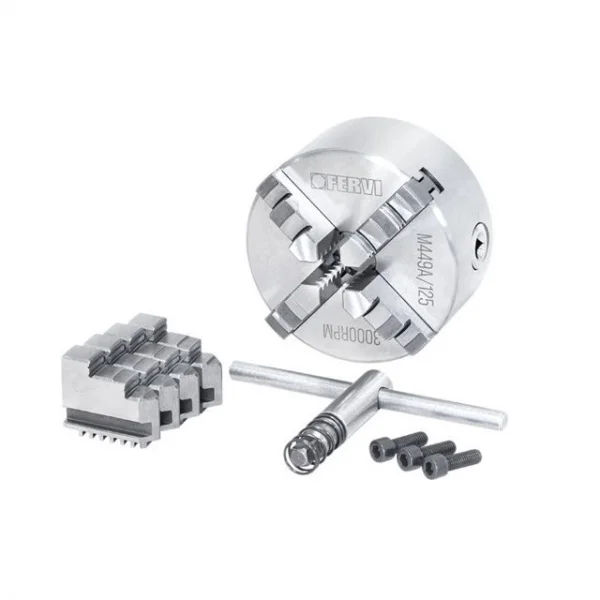 Fervi m449a/125 mandrino a 4+4 griffe di precisione autocentrante per tornio - dettaglio 1