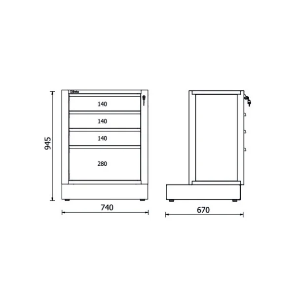 Beta rsc50 2.0 m4 modulo fisso con 4 cassetti per arredo officina 050001264 - dettaglio 2
