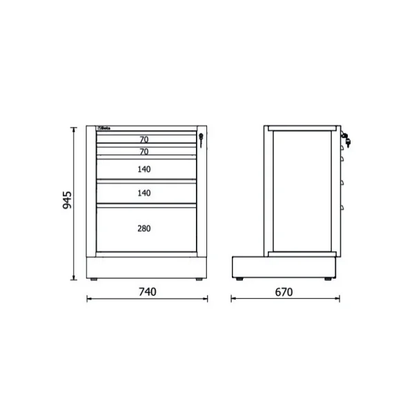 Beta rsc50 2.0 m5 modulo fisso con 5 cassetti per arredo officina 050001265 - dettaglio 2