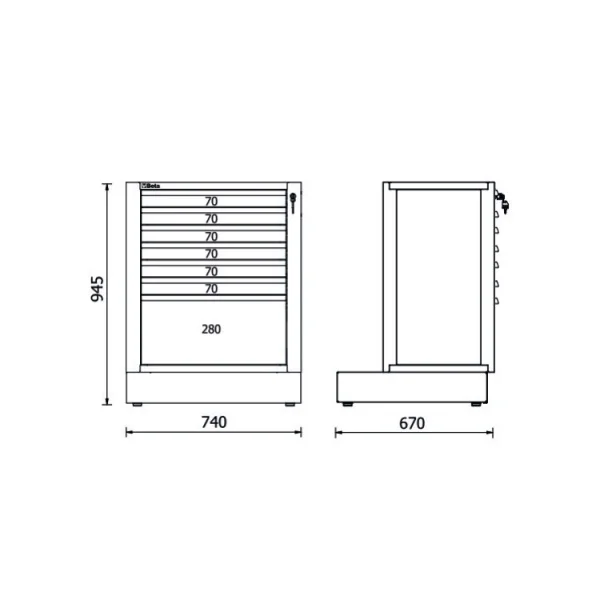 Beta rsc50 2.0 m7 modulo fisso con 7 cassetti per arredo officina 050001267 - dettaglio 2