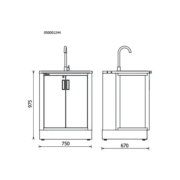 Beta rsc50 2.0 ml modulo fisso con lavandino inox per arredo officina 050001284 - dettaglio 2
