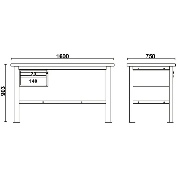 Beta c58bc-w1,6 2c/o banco da lavoro piano 1,6 m in legno e 2 cassetti - dettaglio 2
