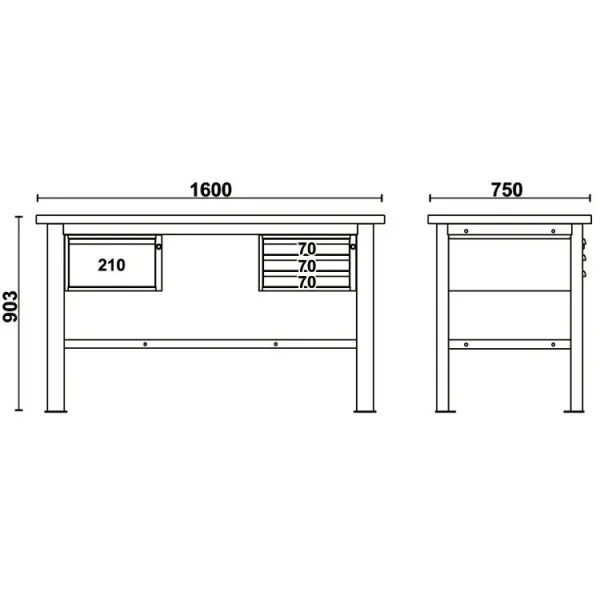 Beta c58bc-w1,6 4c/o banco da lavoro piano 1,6 m in legno e 4 cassetti - dettaglio 3