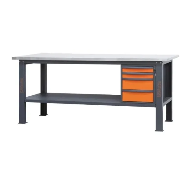 Beta c58bc-x2,1 4c/o banco con piano mdf rivestito inox 2,1 m e 4 cassetti - dettaglio 1