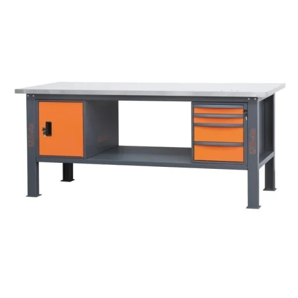Beta c58bc-x2,1 4ca/o banco con piano mdf rivestito inox 2,1 m con cassetti e anta - dettaglio 1