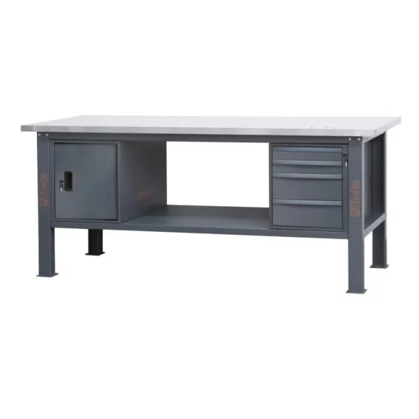 Beta c58bc-x2,1 4ca/a banco con piano mdf rivestito inox 2,1 m con cassetti e anta - dettaglio 1