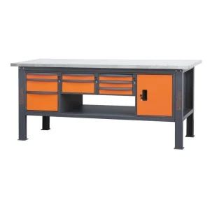 Beta c58bc-x2,1 8ca/o banco con piano mdf rivestito inox 2,1 m con cassetti e anta - dettaglio 1