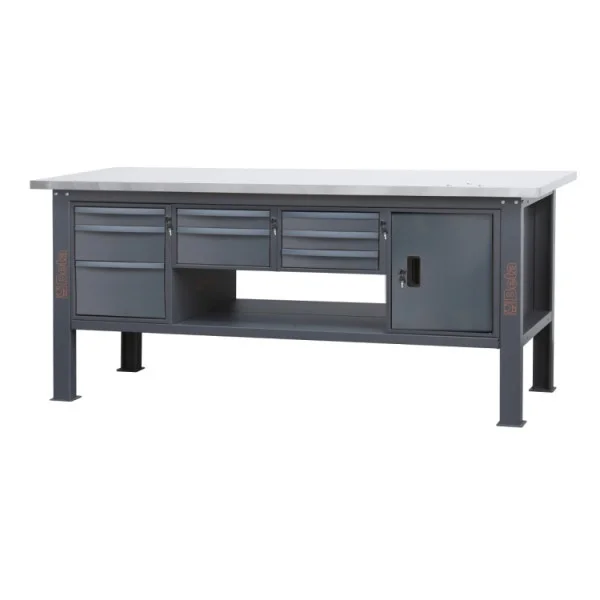 Beta c58bc-x2,1 8ca/a banco con piano mdf rivestito inox 2,1 m con cassetti e anta - dettaglio 1