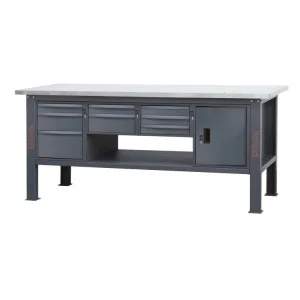 Beta c58bc-x2,1 8ca/a banco con piano mdf rivestito inox 2,1 m con cassetti e anta - dettaglio 1