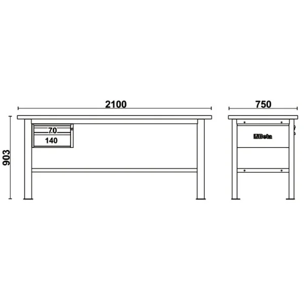 Beta c58bc-w2,1 2c/o banco da lavoro con piano in legno 2,1 m e 2 cassetti - dettaglio 2