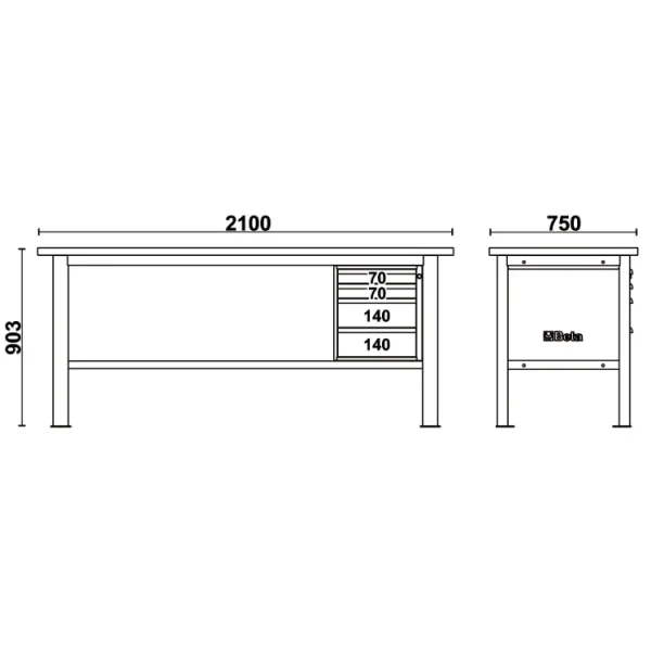 Beta c58bc-w2,1 4c/a banco da lavoro con piano in legno 2,1 m e 4 cassetti - dettaglio 2
