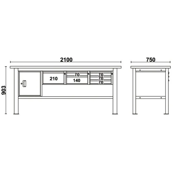 Beta c58bc-w2,1 6ca/a banco da lavoro con piano in legno 2,1 m cassetti e anta - dettaglio 2