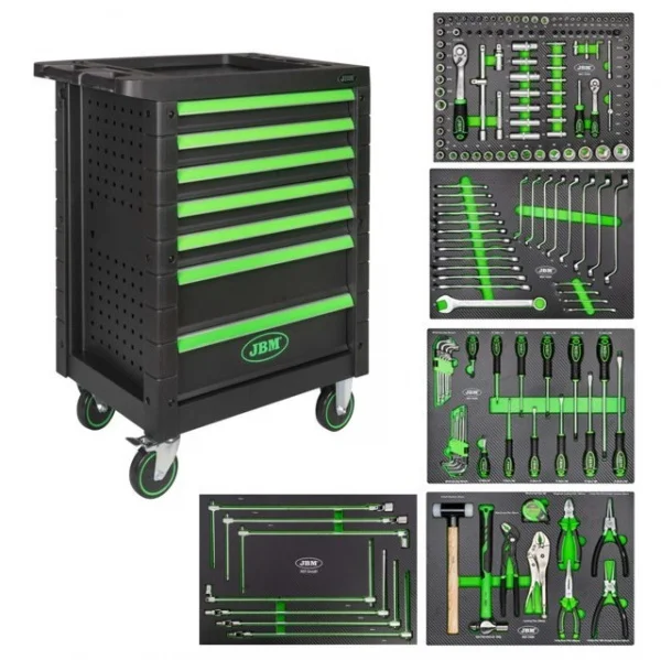 Jbm serie561 cassettiera verde a 7 cassetti con assortimento utensili - dettaglio 1