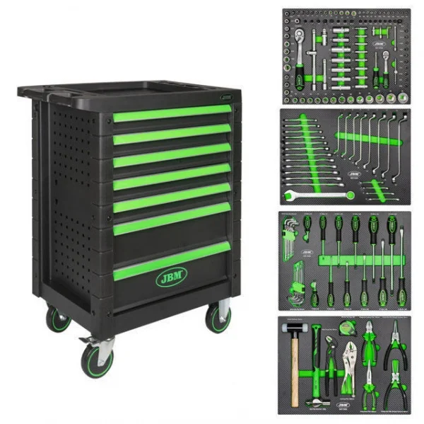 Jbm 53904 cassettiera a 7 cassetti verde con utensili - dettaglio 1