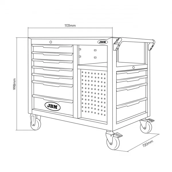 Jbm 54723 cassettiera mobile 11 cassetti con attrezzi - dettaglio 2