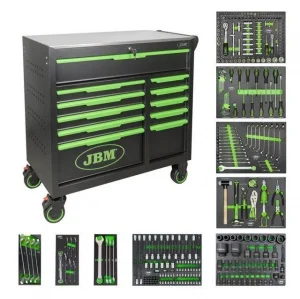Jbm 54748 cassettiera a 11 cassetti verde con utensili - dettaglio 1