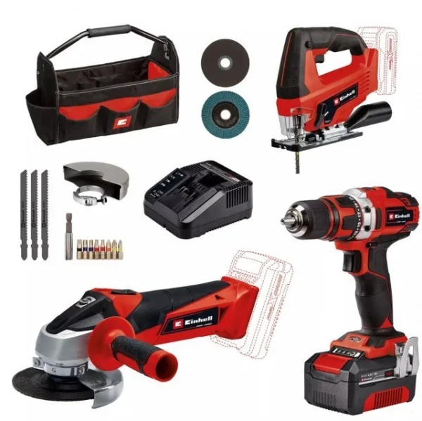 Einhell TE-TK 18/3 Li Kit (JS+CD+AG) Set smerigliatrice, trapano e seghetto a batteria 18 V - 4257241