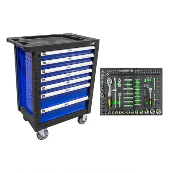 Jbm serie468a cassettiera blu a 7 cassetti con termoformato 108 pz. - dettaglio 1