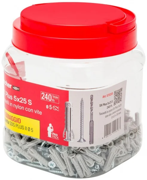 Fischer sx plus s propack barattolo di tasselli con viti e punta sds-plus - dettaglio 2