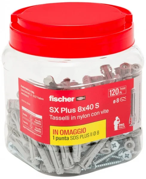 Fischer sx plus s propack barattolo di tasselli con viti e punta sds-plus - dettaglio 4