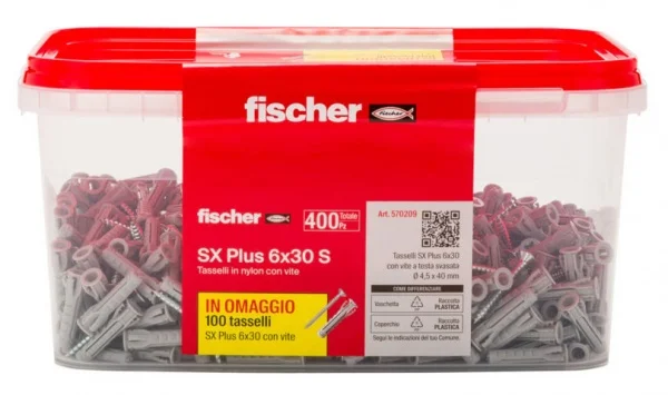Fischer sx plus 6x30 s vaschetta di tasselli con viti 400 pz. - dettaglio 1