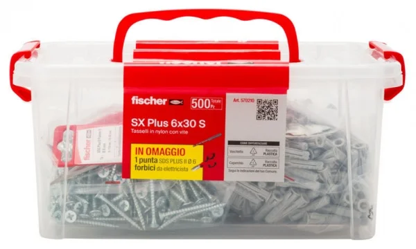 Fischer sx plus 6x30 s vaschetta tasselli con punta sds-plus e forbici 500 pz. - dettaglio 1