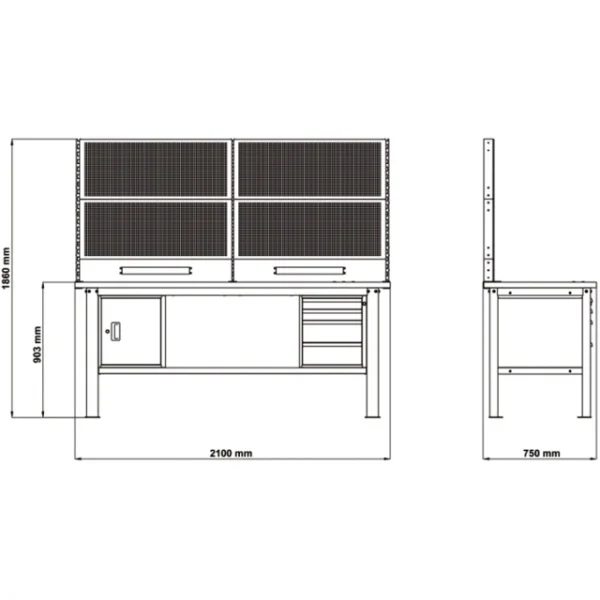 Beta c58bc-w2,1 4ca/o+svr banco completo con piano in legno 2,1 m con cassetti e anta 058000733 - dettaglio 3
