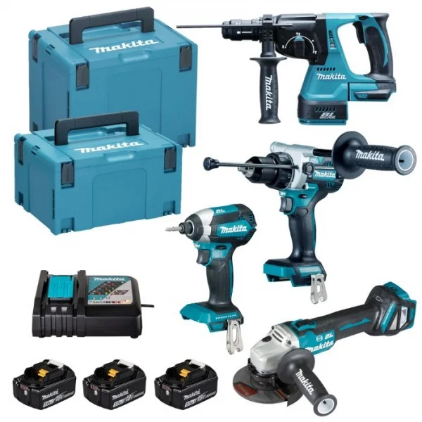 Makita DLX4192TJ Set avvitatori, tassellatore e smerigliatrice a batteria 18 V - DLX4192TJ