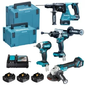 Makita DLX4192TJ Set avvitatori, tassellatore e smerigliatrice a batteria 18 V - DLX4192TJ