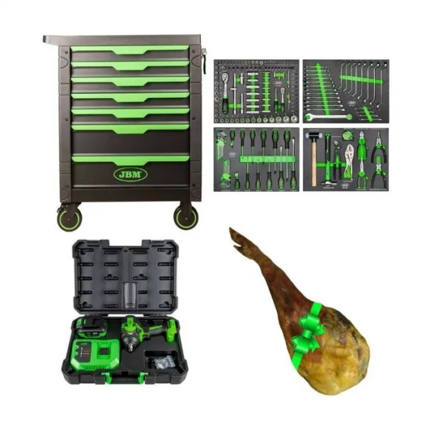 Jbm serie497p carrello 7 cassetti con 172 utensili e avvitatore a impulsi 1/2" 1000 nm a batteria - dettaglio 1