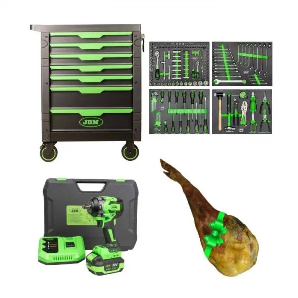 Jbm serie531 carrello 7 cassetti con 172 utensili e avvitatore a impulsi 1/2" a batteria - dettaglio 1